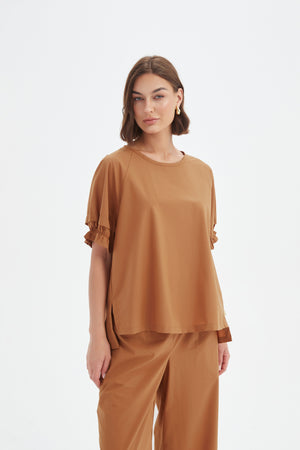 Ruffle Sleeve Lyocell Top