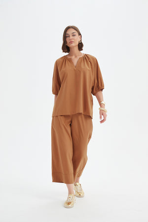 Gathered Notch Neck Top