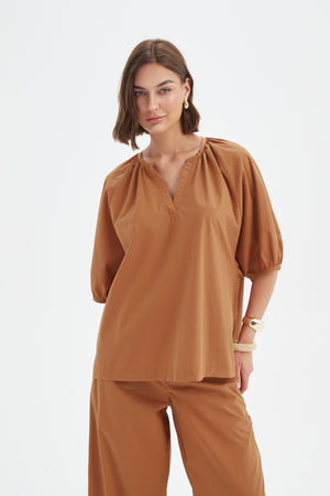 Gathered Notch Neck Top