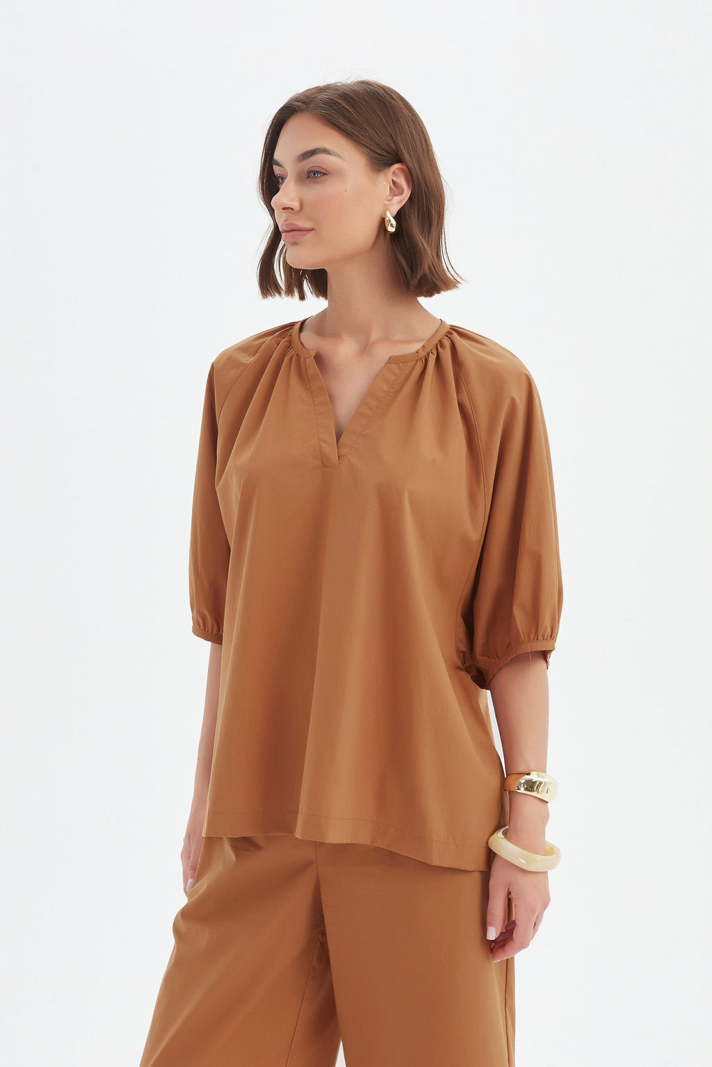 Gathered Notch Neck Top