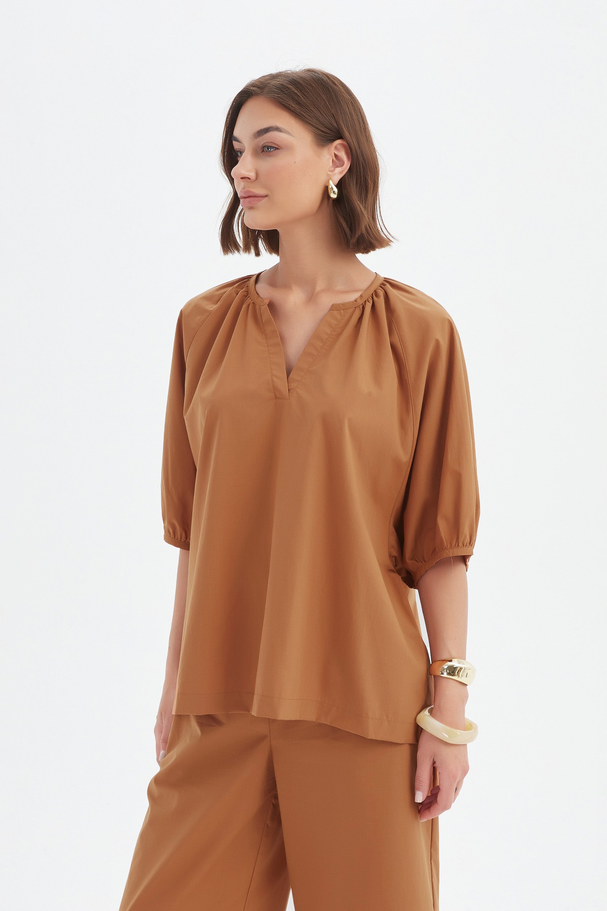 Gathered Notch Neck Top