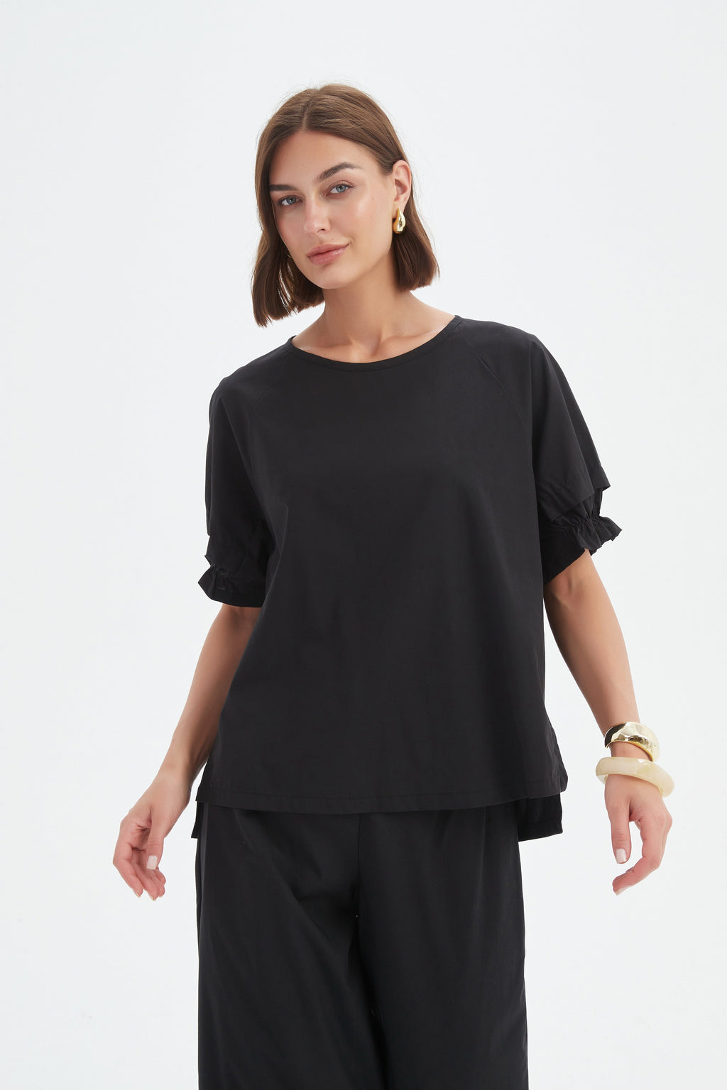 Ruffle Sleeve Lyocell Top