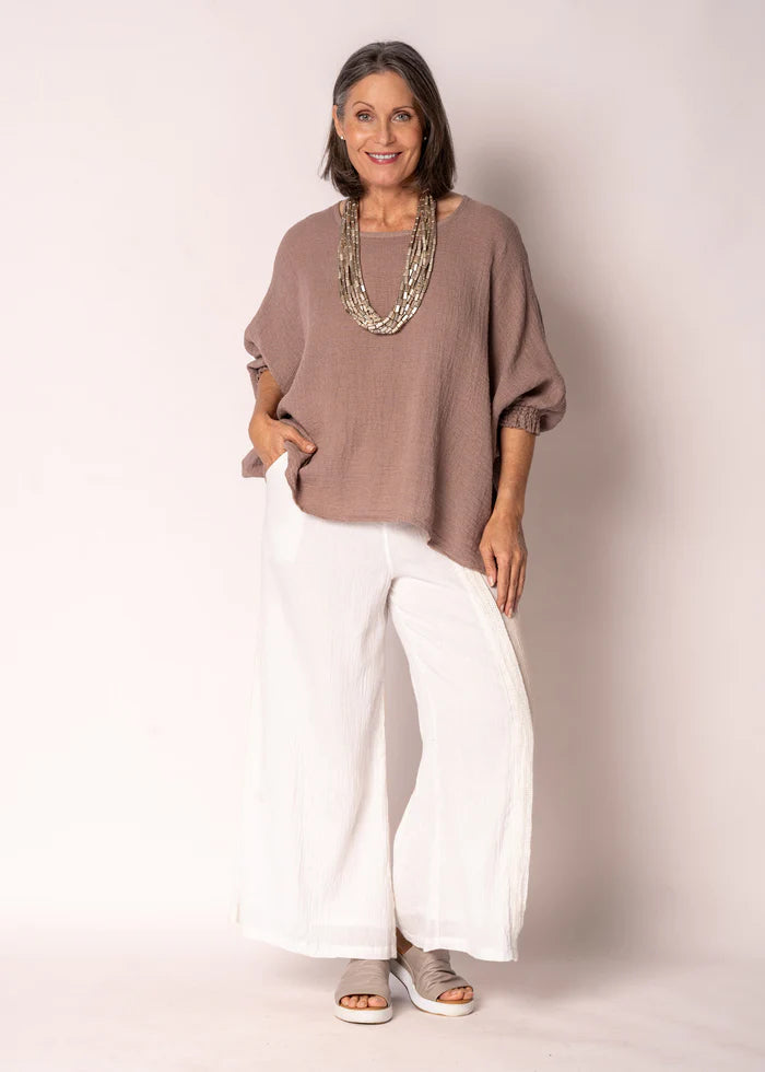 Mallory Linen Top-MILK CHOCOLATE
