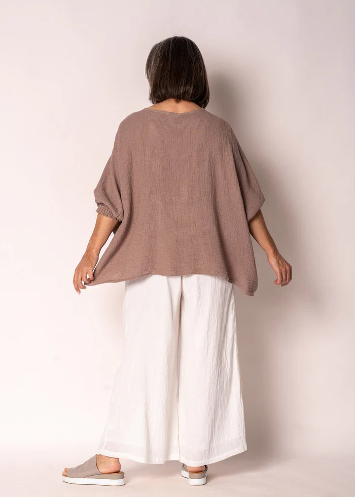 Mallory Linen Top-MILK CHOCOLATE