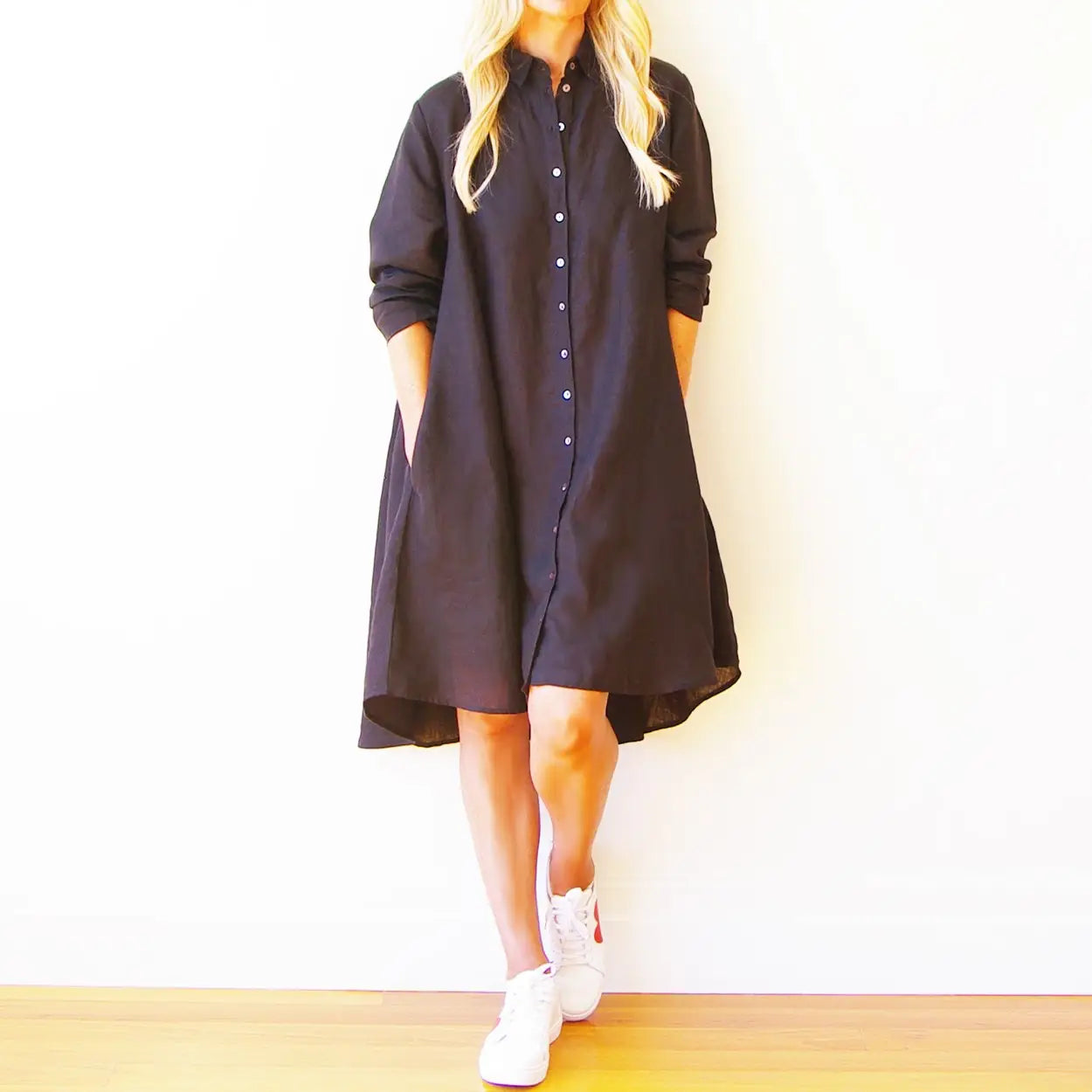 Murphy Linen Dress-BLACK