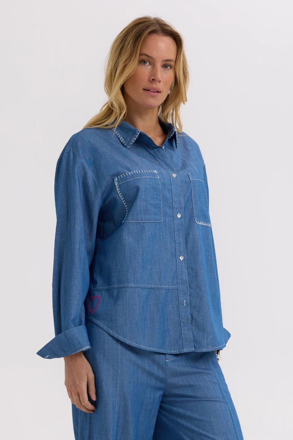 Hand Work Denim Shirt - Washed Denim