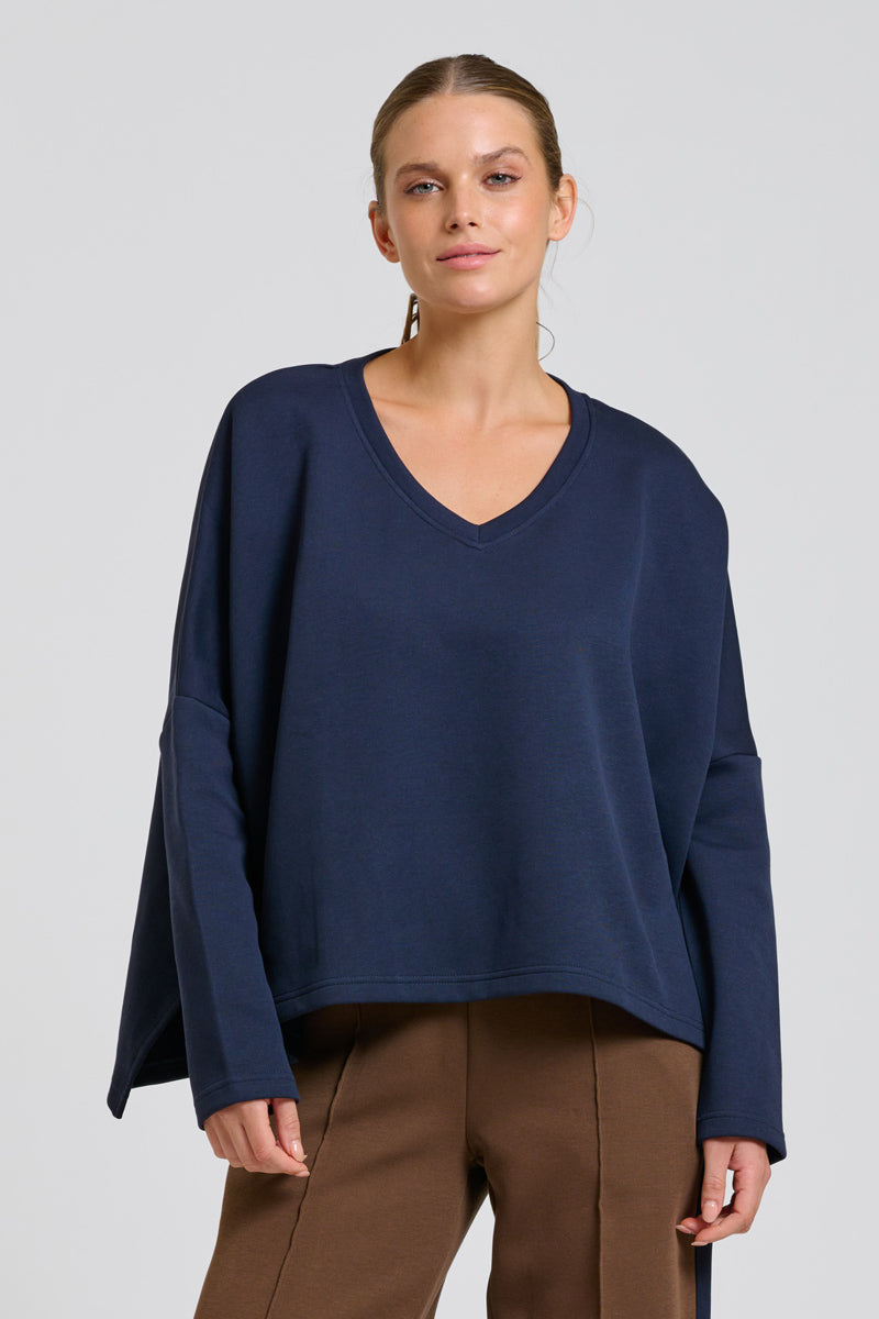Scuba V Neck Sweatshirt- Navy